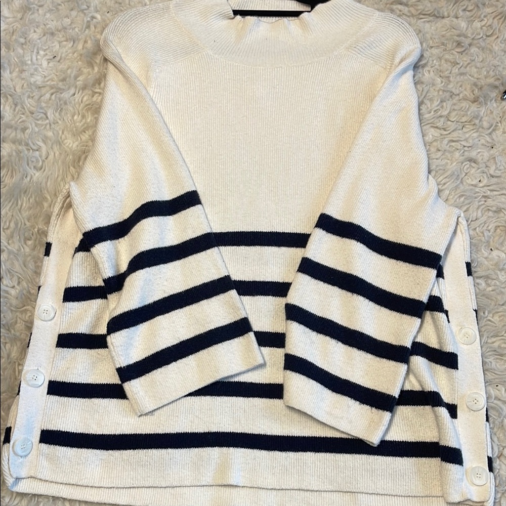 Striped Button-Side Sweater - Cream and Black